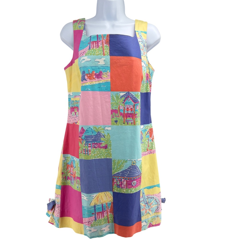 Lilly Pulitzer Vintage Patchwork Tropical Beach‎ Cabana Shift Dress Womens 8